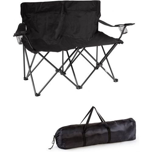  Trademark Innovations, Black Loveseat Style Double Camp Chair with Steel Frame