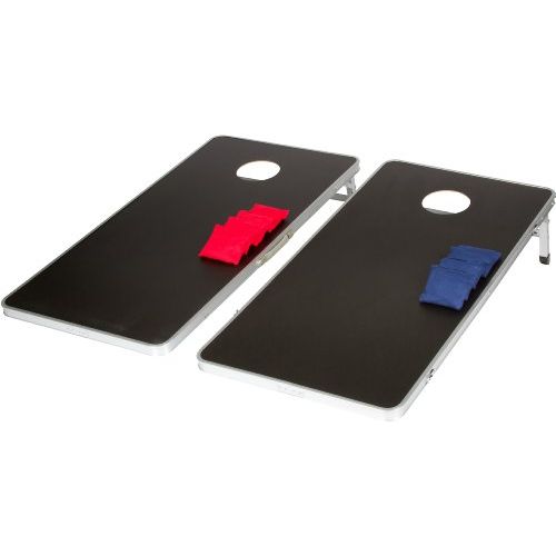  4 Corn Hole & Bean Bag Toss Set - Lightweight & Portable Aluminum - By Trademark Innovations (Black)