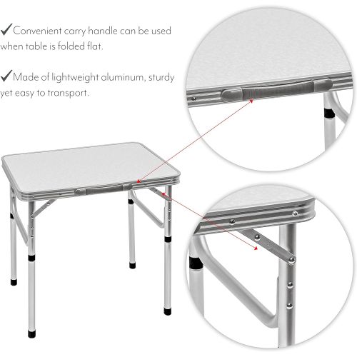  Trademark Innovations Aluminum Adjustable Portable Folding Camp Table With Carry Handle, 23.6L x 17.7W, White