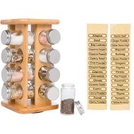 11 Revolving Bamboo Spice Storage Rack with 16 Glass Jars by Trademark Innovations