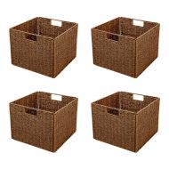 Trademark Innovations Foldable Storage Basket with Iron Wire Frame by (Set of 4), Brown