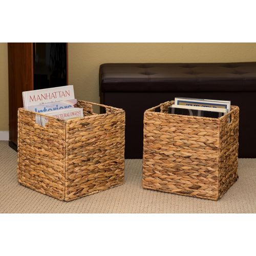  Trademark Innovations Foldable Hyacinth Storage Baskets with Iron Wire Frame (Set of 4)