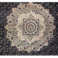 Traditional Jaipur Wandteppich mit goldenem Ombre und schwarzem Lotus-Mandala-Wandbehang, indische Baumwolle, Tagesdecke, Hippie-Wohnheim, Zimmerdekoration 22,9 x 249,9 cm