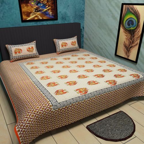  Traditional mafia traditional mafia Ethnic Collection 100% Pure Cotton Printed Double Bedsheet with 2 Pillow Covers, King, Orange