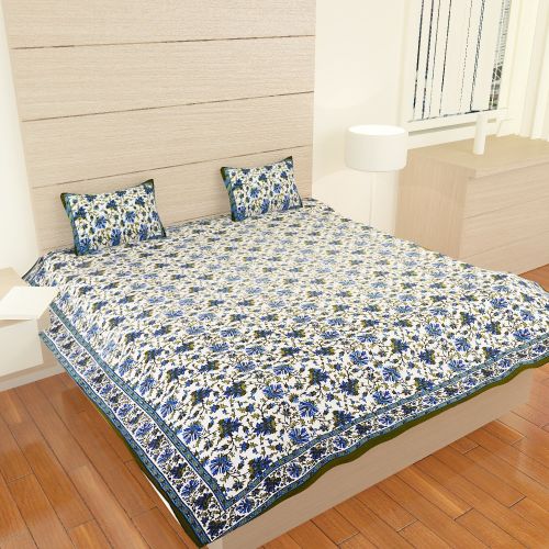  Traditional mafia traditional mafia Luxury Collection-Printed Double Bed Sheet Set with 2 Pillow Covers, King Size, Blue