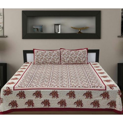  Traditional mafia traditional mafia Floral Vine Collection 100% Pure Cotton Printed Double Bedsheet with 2 Pillow Covers, King, Red-Maroon/Multicolor