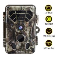 HOMCOM Trail Camera 16MP 1080P, Game Camera with No Glow Night Vision Up to 65ft, 0.2s Trigger Time Motion Activated, 2.4 Color Screen IP66 Waterproof Wildlife Hunting Camera