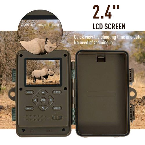  HOMCOM Trail Camera 16MP 1080P, Game Camera with No Glow Night Vision Up to 65ft, 0.2s Trigger Time Motion Activated, 2.4 Color Screen IP66 Waterproof Wildlife Hunting Camera