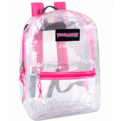  Trail maker 17 Trailmaker Backpack Bookbag, Clear with Colored Trim