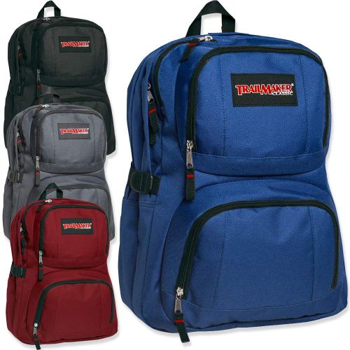  Trail maker Wholesale Trailmaker Double Compartment Backpack with Padding in Bulk 24 Packs (Boys 4 Color Assorted)