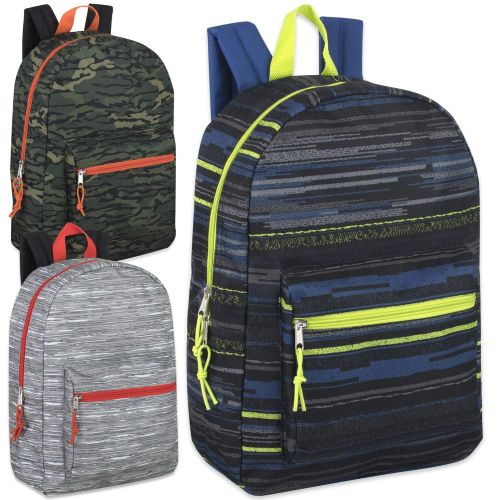  Trail maker 17 Inch Printed Backpacks For Boys & Girls Wholesale Bulk Case Pack Of 24 (Boys 3 Color Assortment)