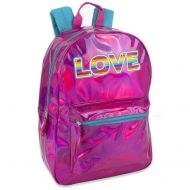 Trail maker Trailmaker Holographic Laser Leather Backpack and Casual Travel Daypack in Blue and Pink with Rainbow Sayings (Pink)