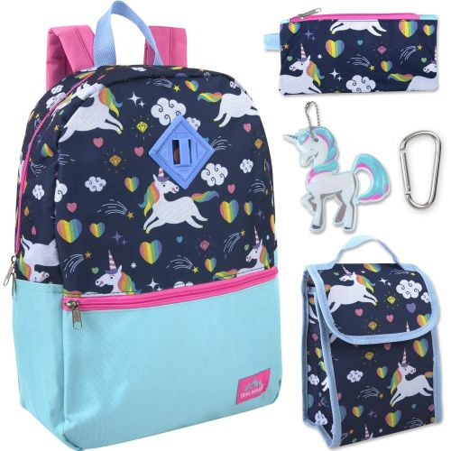  Trail maker 5 in 1 Full Size Character School Backpack and Lunch Bag Set For Girls (Unicorn Ice Cream)