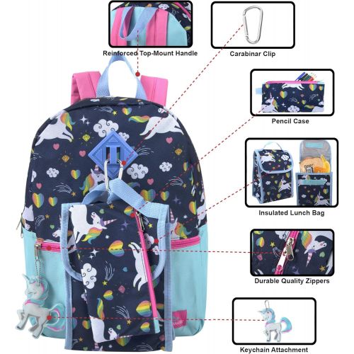  Trail maker 5 in 1 Full Size Character School Backpack and Lunch Bag Set For Girls (Unicorn Ice Cream)