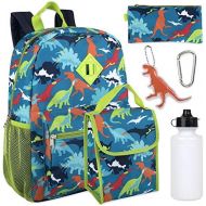 Trail maker Boys 6 in 1 Backpack Set With Lunch Bag, Pencil Case, Bottle, Keychain, Clip (Dinosaurs)