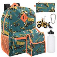 Trail maker Boys 6 in 1 Backpack Set With Lunch Bag, Pencil Case, Bottle, Keychain, Clip (Trucks)