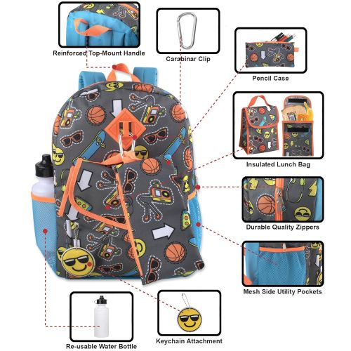  Trail maker Boys 6 in 1 Backpack Set With Lunch Bag, Pencil Case, Bottle, Keychain, Clip (Trucks)