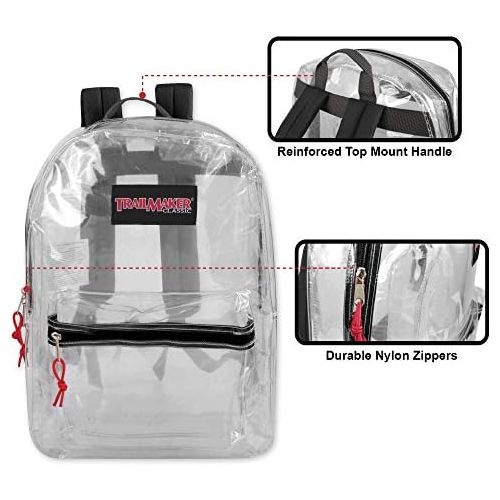  [아마존베스트]Trail maker Clear Backpack With Reinforced Straps For School, Security, Sporting Events (Black)