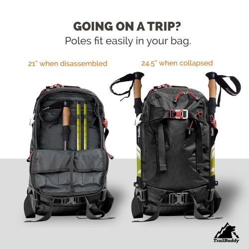  TrailBuddy Trekking Poles - 2-pc Pack Adjustable Hiking or Walking Sticks - Strong, Lightweight Aluminum 7075 - Quick Adjust Flip-Lock - Cork Grip, Padded Strap