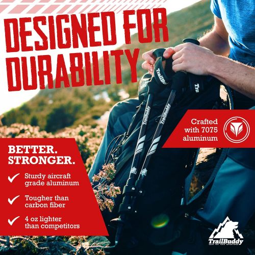  TrailBuddy Trekking Poles - Lightweight, Collapsible Hiking Poles for Backpacking Gear - Pair of 2 Walking Sticks for Hiking, 7075 Aluminum with Cork Grip