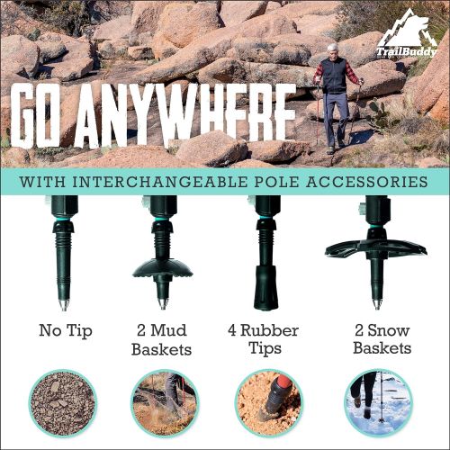  TrailBuddy Trekking Poles - Lightweight, Collapsible Hiking Poles for Backpacking Gear - Pair of 2 Walking Sticks for Hiking, 7075 Aluminum with Cork Grip