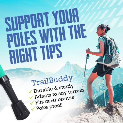  TrailBuddy 6-Piece Pack Rubber Tips for Trekking Poles - Replacement Pole Tip Protectors Fits Most Standard Hiking Poles with 11mm Hole Diameter - Shock Absorbing, Adds Grip, and T