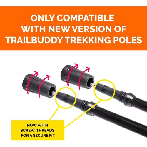  TrailBuddy 6-Piece Pack Replacement Rubber Tips for Trekking Poles - Threaded Screw-on Pole Tip Protectors Fits Most Standard Hiking Poles - 11mm Hole Diameter - Shock Absorbing, A