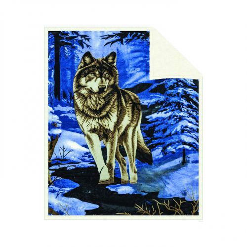  TrailCrest Fleece Sherpa Receiving Baby Blanket - Boys Girls Thick Soft Poly Double Layer Plush Minky Comfy Blankets for Infants Toddlers & Pets with Printed Blue Wolf Imagery Throws Size 30