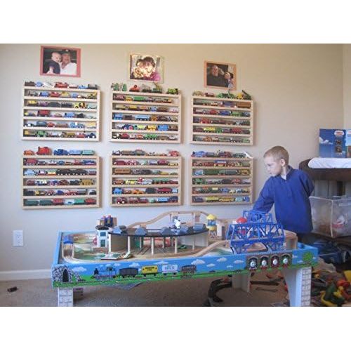  Train Rack Basic - Thomas Train Wooden Storage Display Wall Rack Shelf Play Table Accessory Case for Brio Chuggington Melissa and Doug