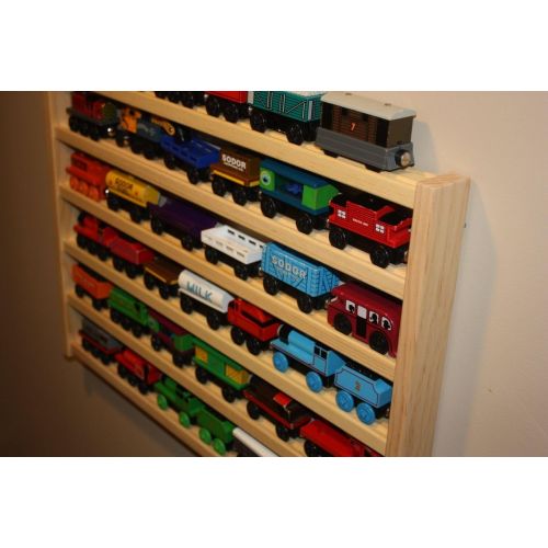  Train Rack Basic - Thomas Train Wooden Storage Display Wall Rack Shelf Play Table Accessory Case for Brio Chuggington Melissa and Doug