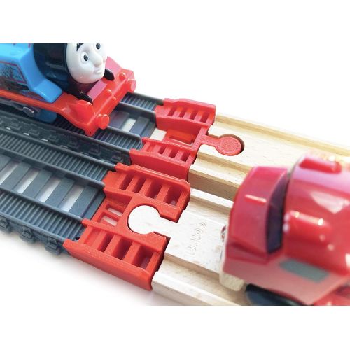  TrainLab Track Adapters Compatible with Trackmaster (2014+) to Wooden Railway Train Tracks (2pc) (Red)