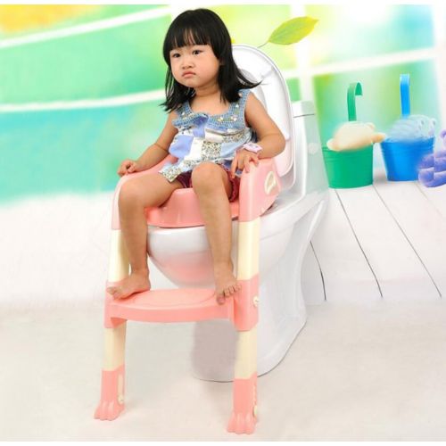  Trainer JBHURF Folding portable child toilet seat ring ladder Multifunction Baby stepped auxiliary toilet - pink Suitable for children 6 months - 6 years old (Color : Pink)