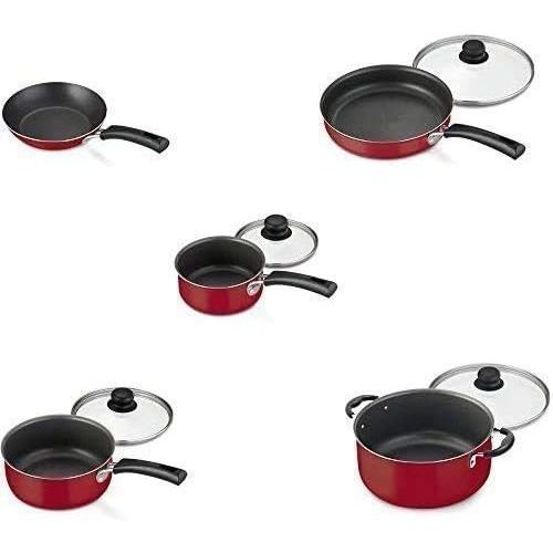  [아마존베스트]Tramontin NEW 9-Piece Simple Cooking Nonstick Cookware Set (Red)