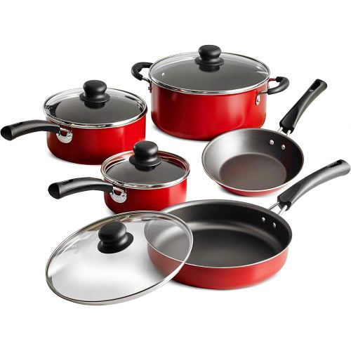  [아마존베스트]Tramontin NEW 9-Piece Simple Cooking Nonstick Cookware Set (Red)