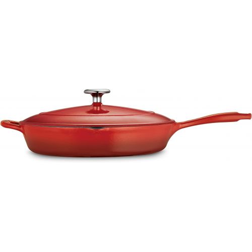  Tramontina Covered Skillet Enameled Cast Iron 12-Inch, Gradated Red, 80131/058DS