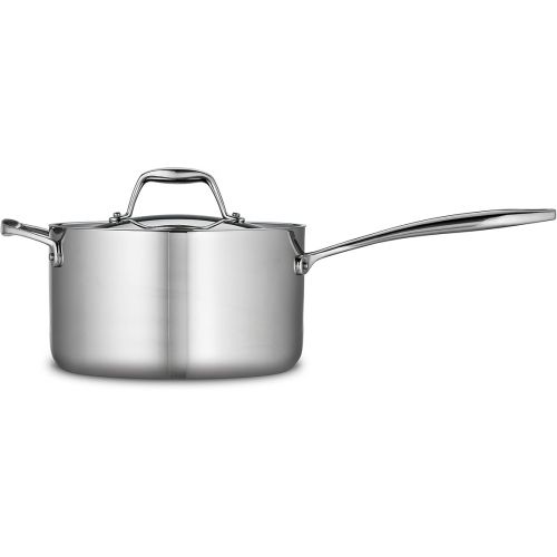  Tramontina Covered Sauce Pan with Helper Handle Stainless Steel Tri-Ply Clad, 4-Quart, 80116/024DS