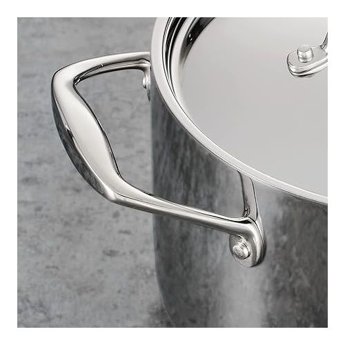  Tramontina Covered Sauce Pan with Helper Handle Stainless Steel Tri-Ply Clad, 4-Quart, 80116/024DS