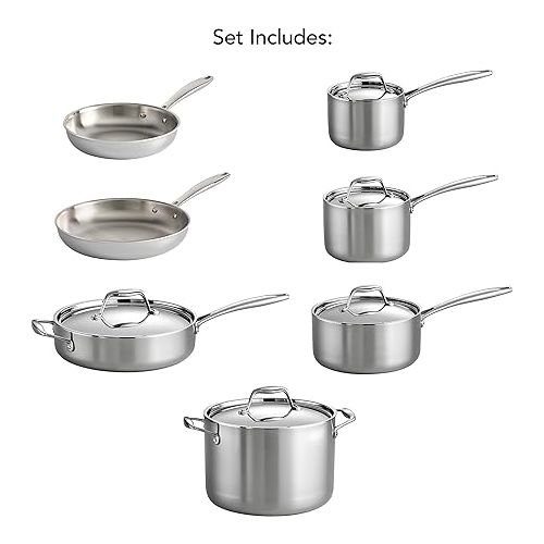  Tramontina 80116/249DS Gourmet Stainless Steel Induction-Ready Tri-Ply Clad 12-Piece Cookware Set, NSF-Certified, Made in Brazil