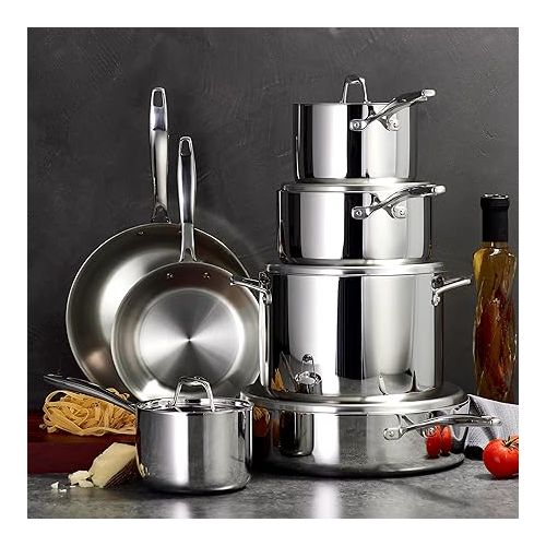  Tramontina 80116/249DS Gourmet Stainless Steel Induction-Ready Tri-Ply Clad 12-Piece Cookware Set, NSF-Certified, Made in Brazil