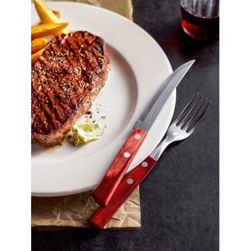  Tramontina Steakmesser, Edelstahl AISI 420, Kiefernholz, rot, 21.5