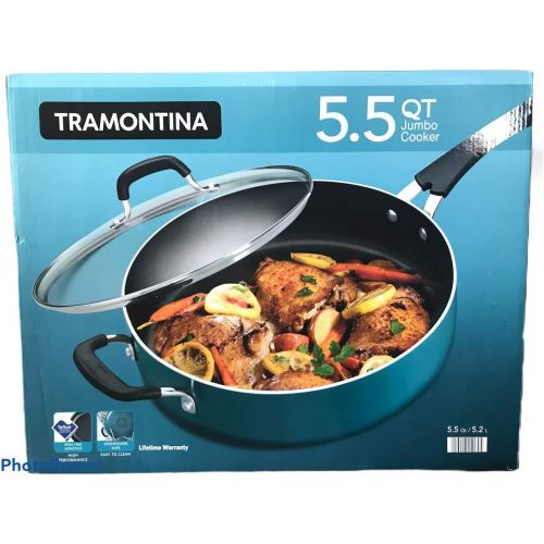  [아마존베스트]Tramontina 5.5 Quart Jumbo Cooker Nonstick Deep Saute Pan Dishwasher Safe Black