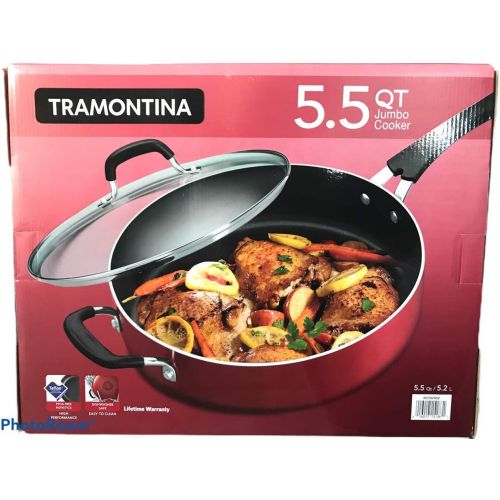  [아마존베스트]Tramontina 5.5 Quart Jumbo Cooker Nonstick Deep Saute Pan Dishwasher Safe Black