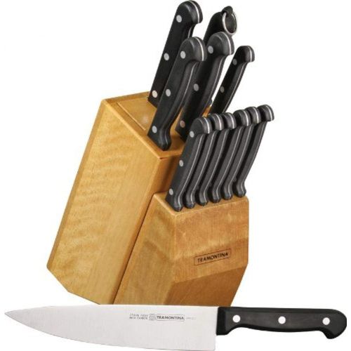  Tramontina 80016205DS Klassica Black Nylon Handles Cutlery knife Set with Hardwood Counter Block,13-Piece