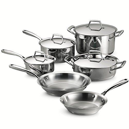  Tramontina 80101202DS Gourmet Prima Stainless Steel, Induction-Ready, Impact Bonded, Tri-Ply Base Cookware Set, 10 Piece, Made in Brazil