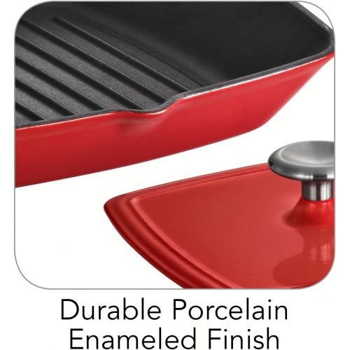  Tramontina Enameled Cast Iron Grill Pan with Press, 11-Inch, Gradated Red