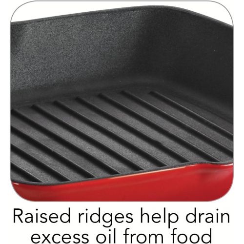  Tramontina Enameled Cast Iron Grill Pan with Press, 11-Inch, Gradated Red