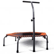 Trampoline Lxn 50-inch Orange, Silent Mini with Adjustable Handrail, Indoor Rebounder for Adults and Kids, Perfect Urban Cardio Workout Home Trainer,Max Load 500 lb