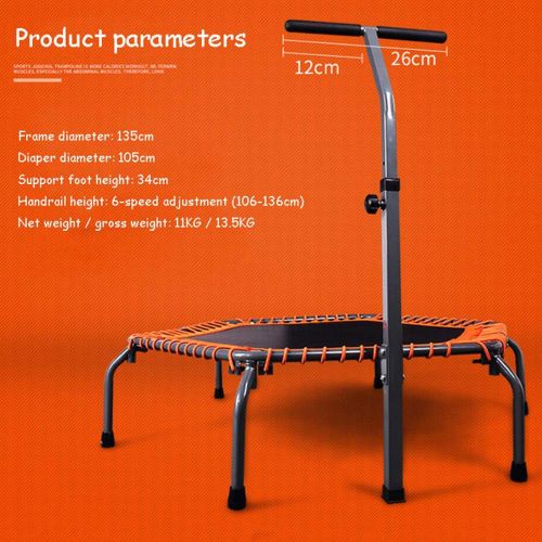  Trampoline Lxn 50-inch Orange, Silent Mini with Adjustable Handrail, Indoor Rebounder for Adults and Kids, Perfect Urban Cardio Workout Home Trainer,Max Load 500 lb