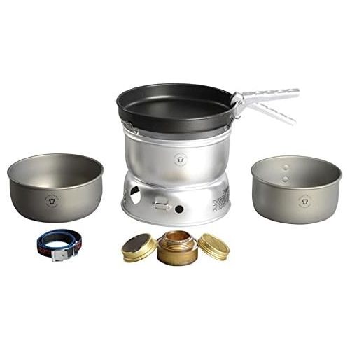  Trangia 25 9 Ultralight Hard Anodized Camping Cookset Includes: Alcohol Stove, 2 HA Pots, Non Stick Frypan, Upper & Lower Windshield, Pot Gripper, & Strap