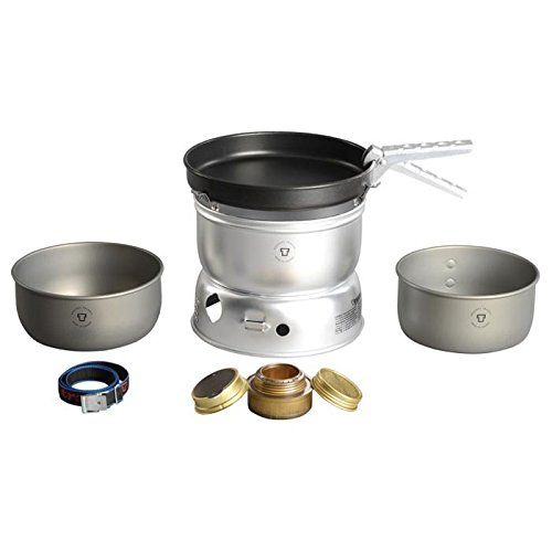  Trangia - 25-9 Ultralight Hard Anodized Camping Cookset | Includes: Alcohol Stove, 2 HA Pots, Non-Stick Frypan, Upper & Lower Windshield, Pot Gripper, & Strap